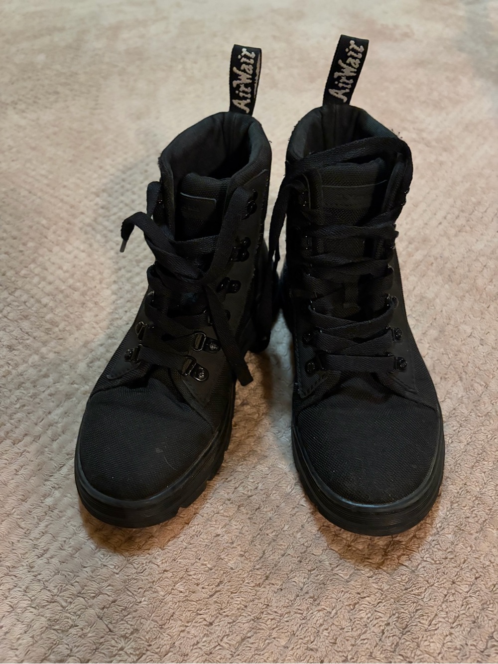 Dr. Martens Black Canvas Lace-Up Combat Boots with Heel Loop